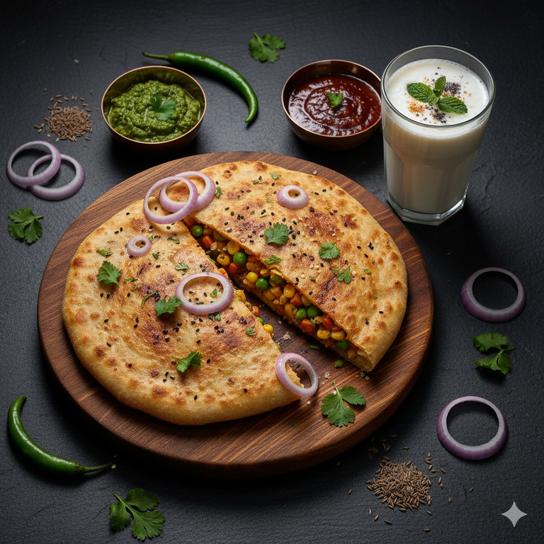 Aloo Pyaz Kulcha + Chaas